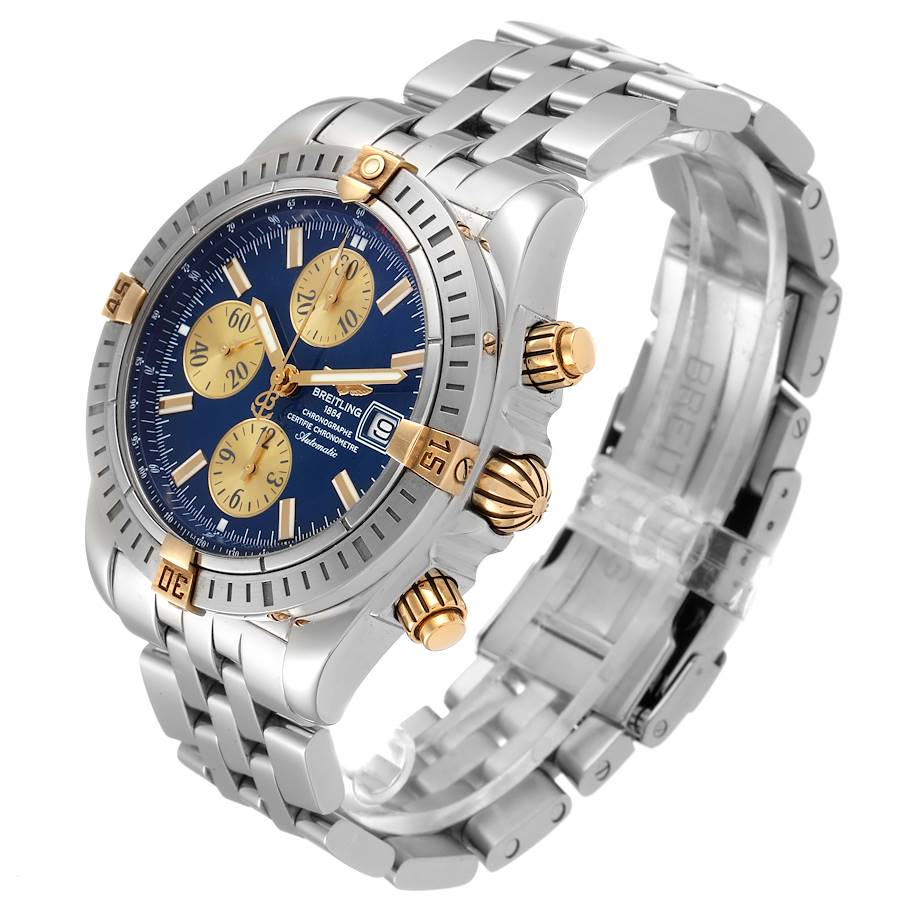 Men's Breitling 44mm 18K Yellow Gold / Stainless Steel Watch with Blue Chronograph Dial. (Pre-Owned B13356)