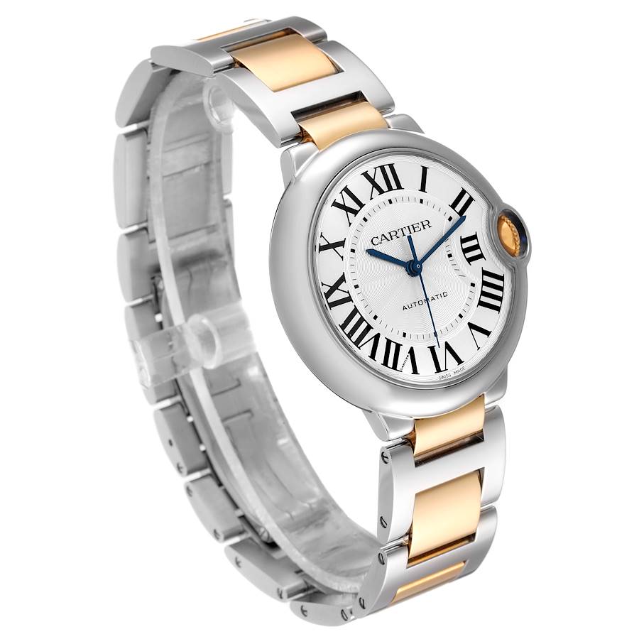 Men's Cartier 42mm Ballon Bleu Two Tone 18K Yellow Gold / Stainless Steel Watch with Roman Numeral Silver Dial and Smooth Bezel. (NEW W2BB0031)