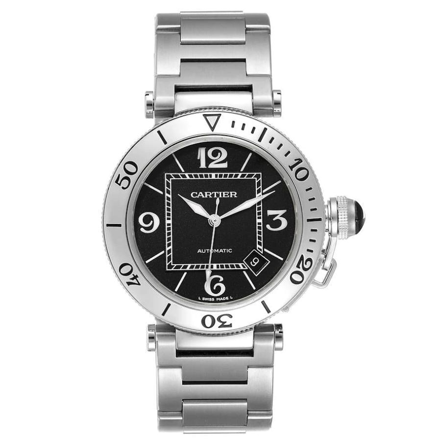 Men's Large 41mm Cartier Pasha Watch with Black Dial in Matte Stainless Steel. (Pre-Owned)