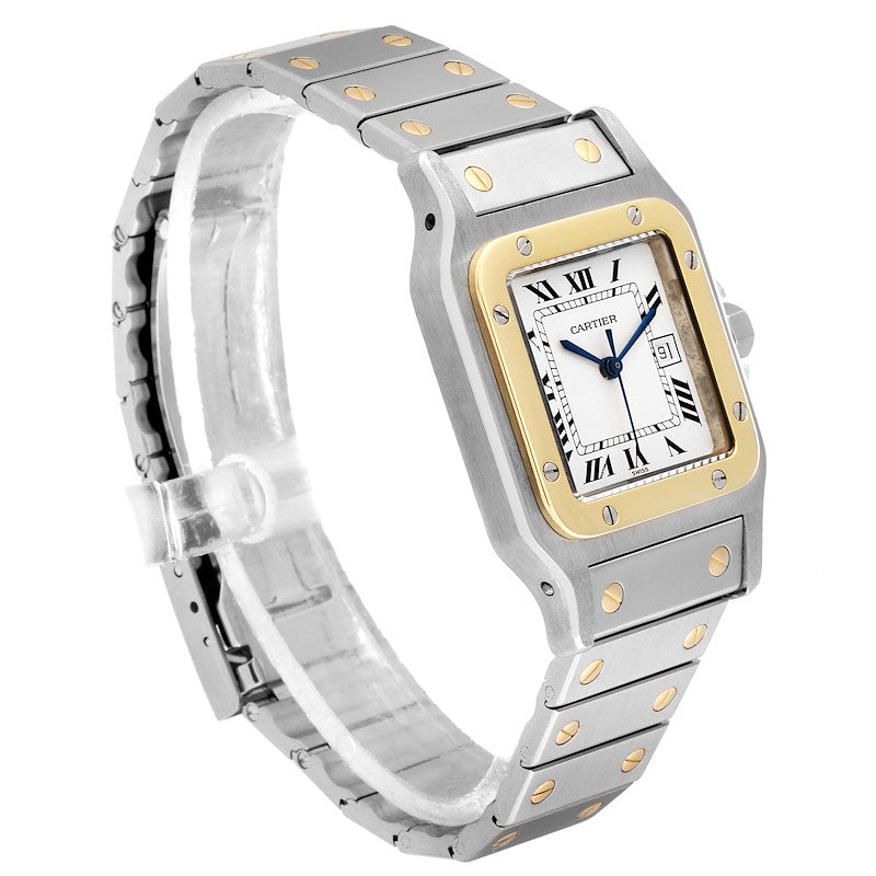 Men's Large Cartier Santos Watch with 18K Yellow Gold / Stainless Steel and White Dial. (Pre-Owned)