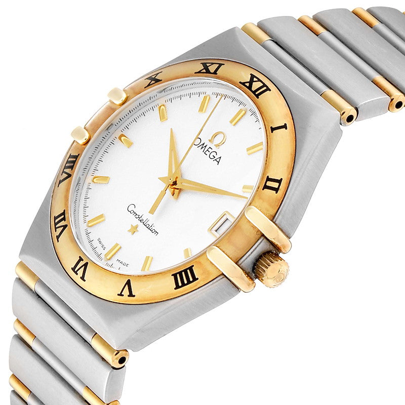 Men's Omega 34mm Constellation 18K Two Tone Watch with Silver Texture Dial and Fixed Roman Numeral Bezel. (Pre-Owned)