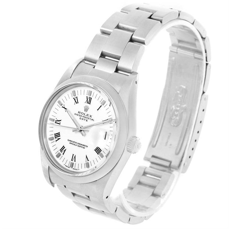 Men's Rolex 34mm Date Vintage Stainless Steel Watch with White Dial and Fluted Bezel. (Pre-Owned 15000)