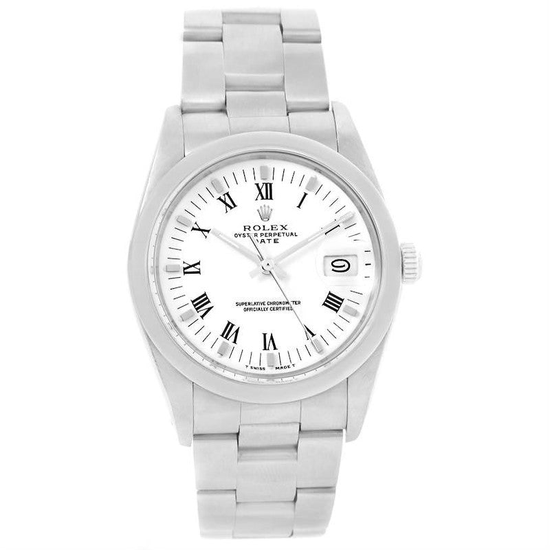 Men's Rolex 34mm Date Vintage Stainless Steel Watch with White Dial and Fluted Bezel. (Pre-Owned 15000)