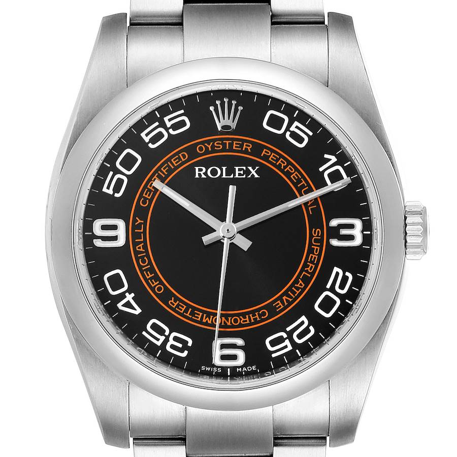 Men's Rolex 36mm Date Stainless Steel Watch with Concentric Black Dial and Smooth Bezel. (Pre-Owned 116000)