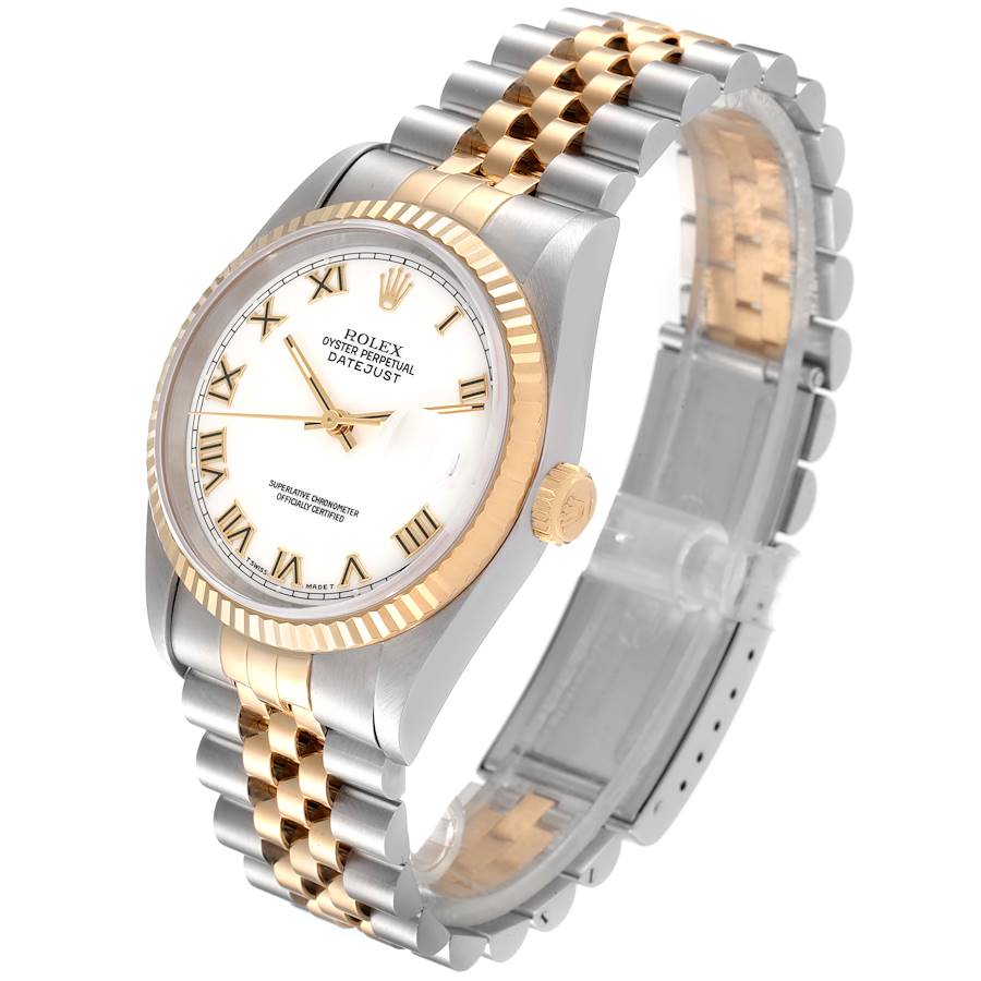 Men's Rolex 36mm DateJust 18k Gold / Stainless Steel Two Tone Watch with White Dial and Fluted Bezel. (Pre-Owned 16233)
