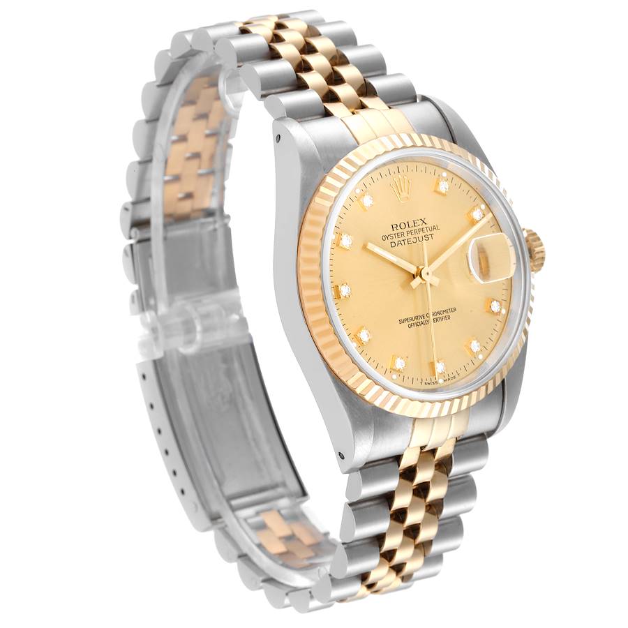 Men's Rolex 36mm DateJust Two Tone 18K Gold / Stainless Steel Watch with Champaigne Diamond Dial and Fluted Bezel. (Pre-Owned 16233)