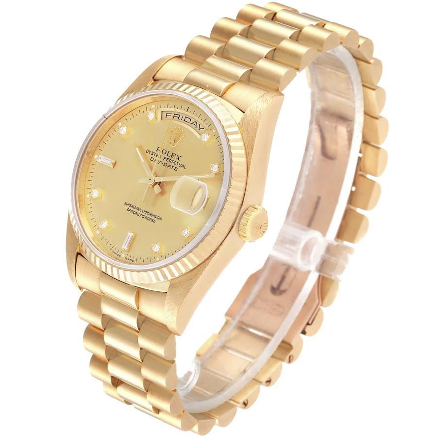 Men's Rolex 36mm Presidential 18K Yellow Gold Watch with Gold Diamond Dial and Fluted Bezel. (Pre-Owned 18238)