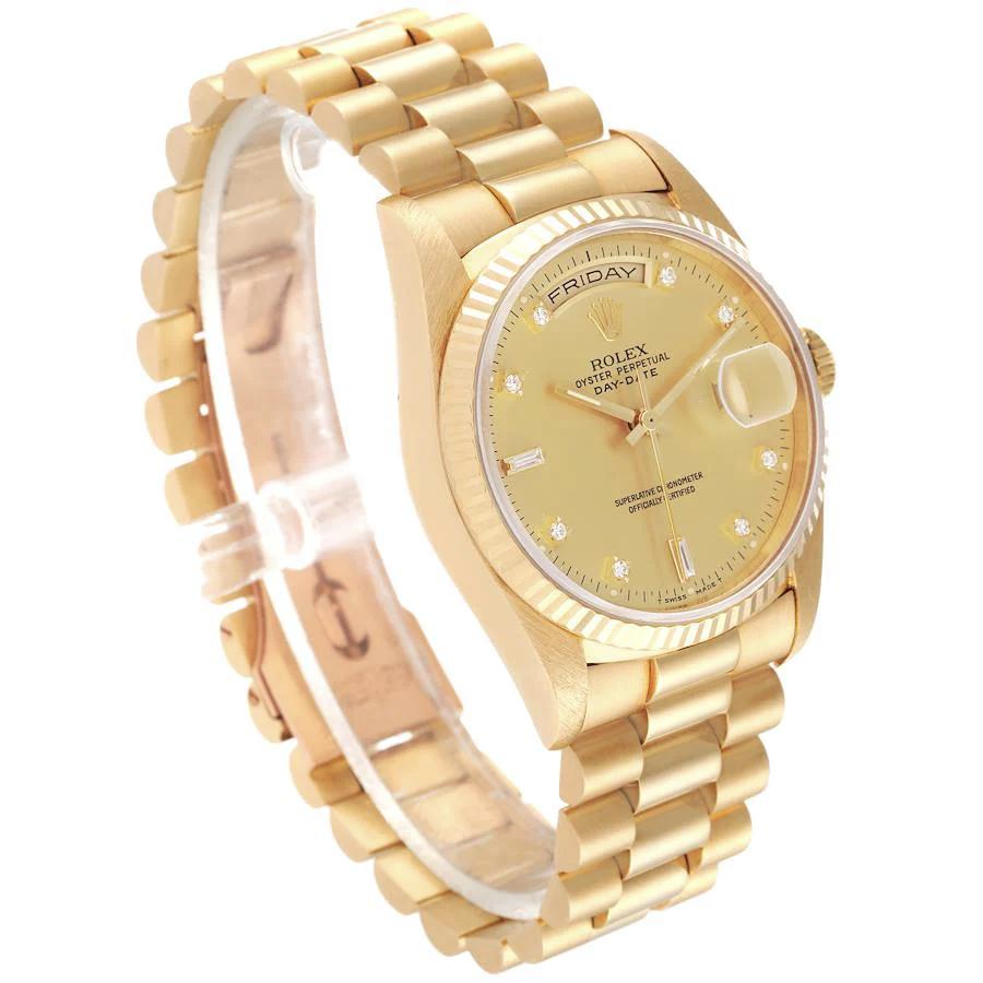 Men's Rolex 36mm Presidential 18K Yellow Gold Watch with Gold Diamond Dial and Fluted Bezel. (Pre-Owned 18238)