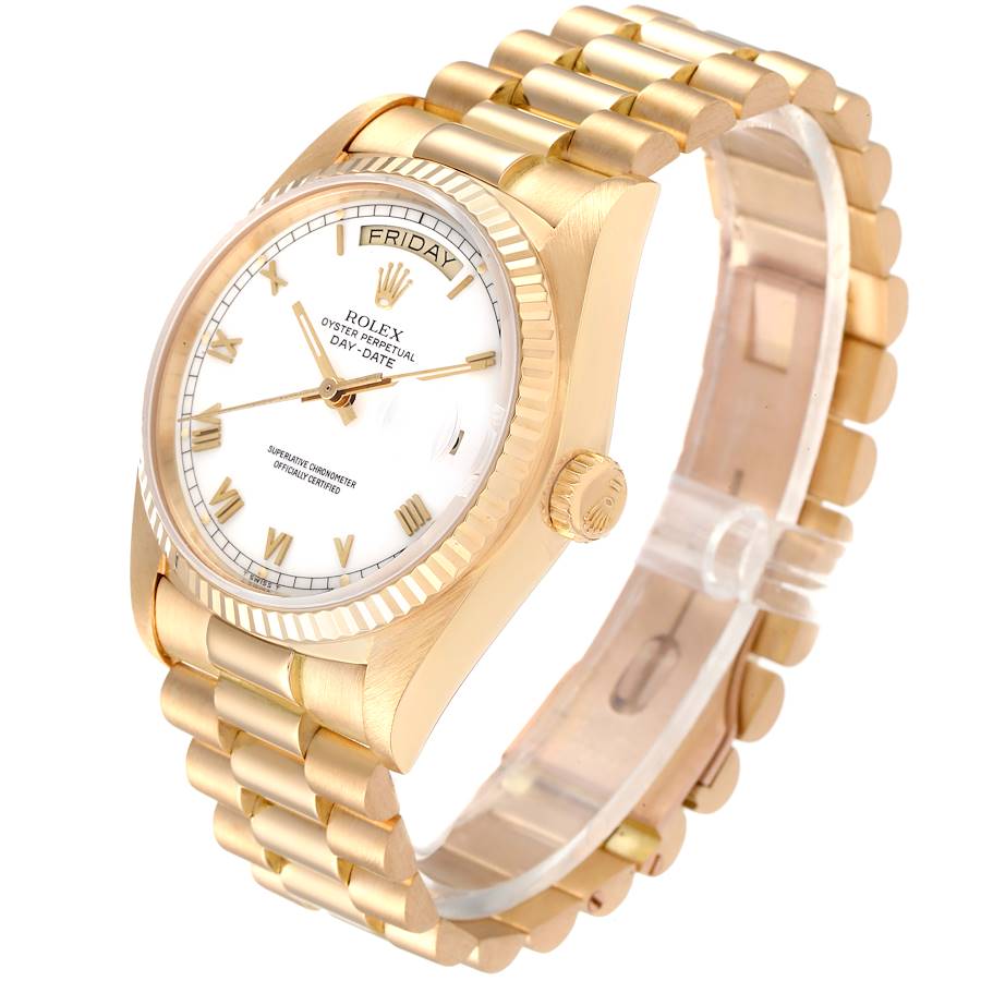 Men's Rolex 36mm Presidential Day-Date 18k Yellow Gold Watch with White Dial and Fluted Bezel. (Pre-Owned 18030)