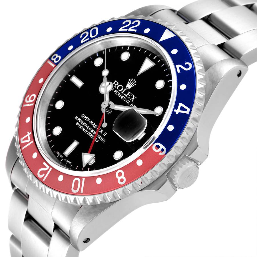 🏷️ PRICE CUT Men's Rolex 40mm GMT Master II Stainless Steel Watch with Black Dial and Pepsi Bezel. (Pre-Owned 16710)