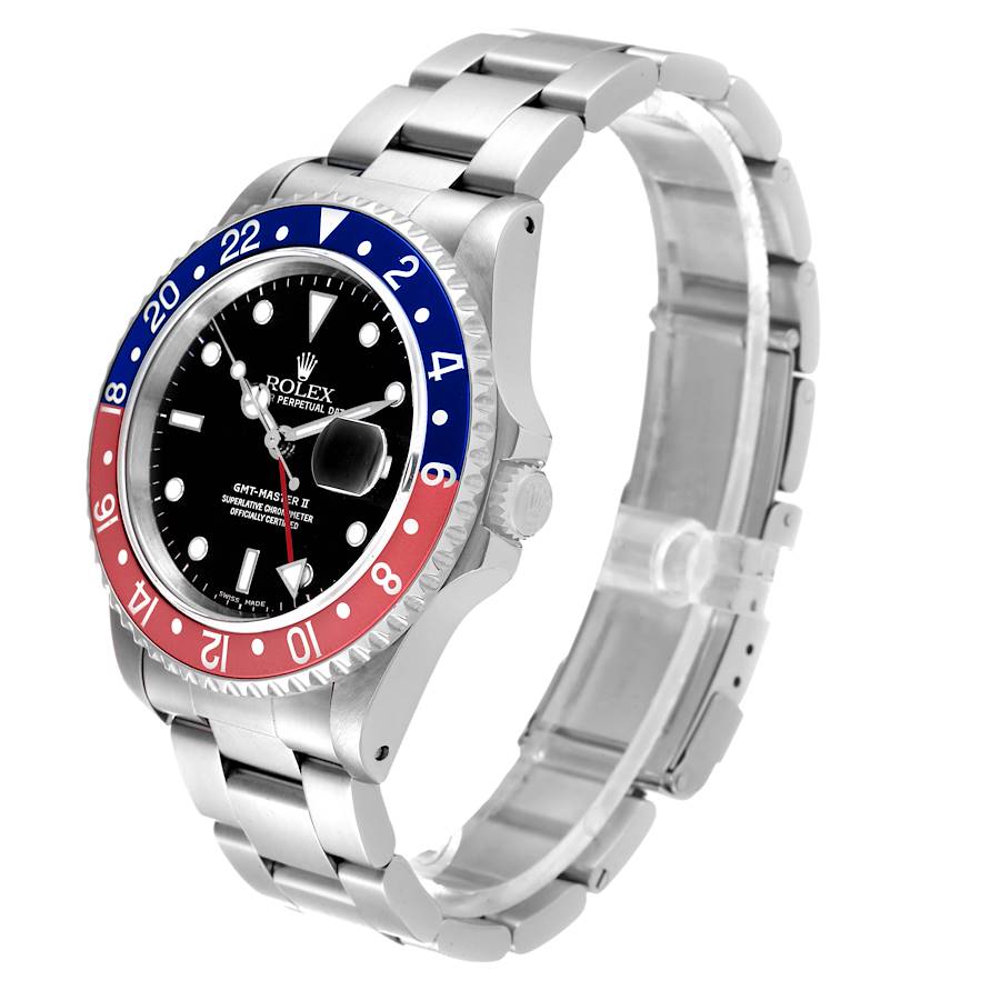 Men's Rolex 40mm GMT Master II Stainless Steel Watch with Black Dial and Pepsi Bezel. (Pre-Owned 16710)