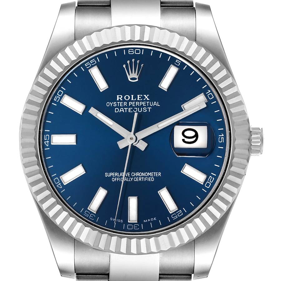 Men's Rolex 41mm DateJust Stainless Steel Watch with Blue Dial and Fluted Bezel. (Pre-Owned 116300)