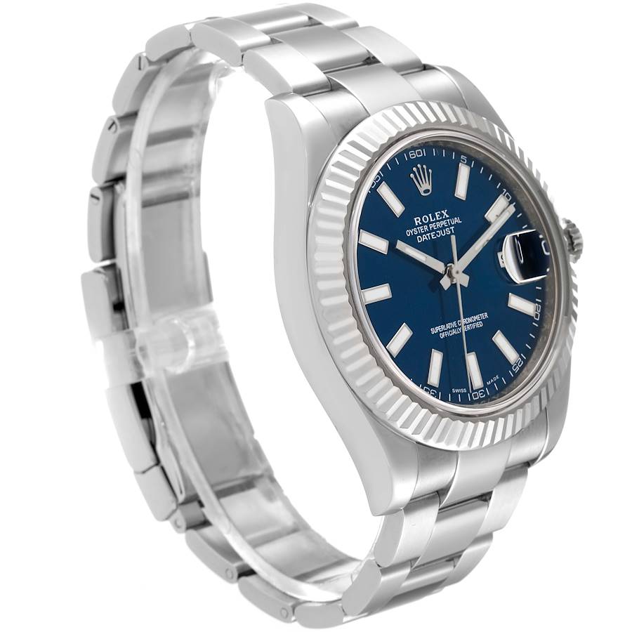 Men's Rolex 41mm DateJust Stainless Steel Watch with Blue Dial and Fluted Bezel. (Pre-Owned 116300)