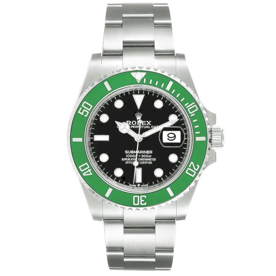 2003 Men's Rolex 40mm Submariner Oyster Perpetual Stainless Steel Watch with Black Dial and Green Bezel. (Pre-Owned 16610)