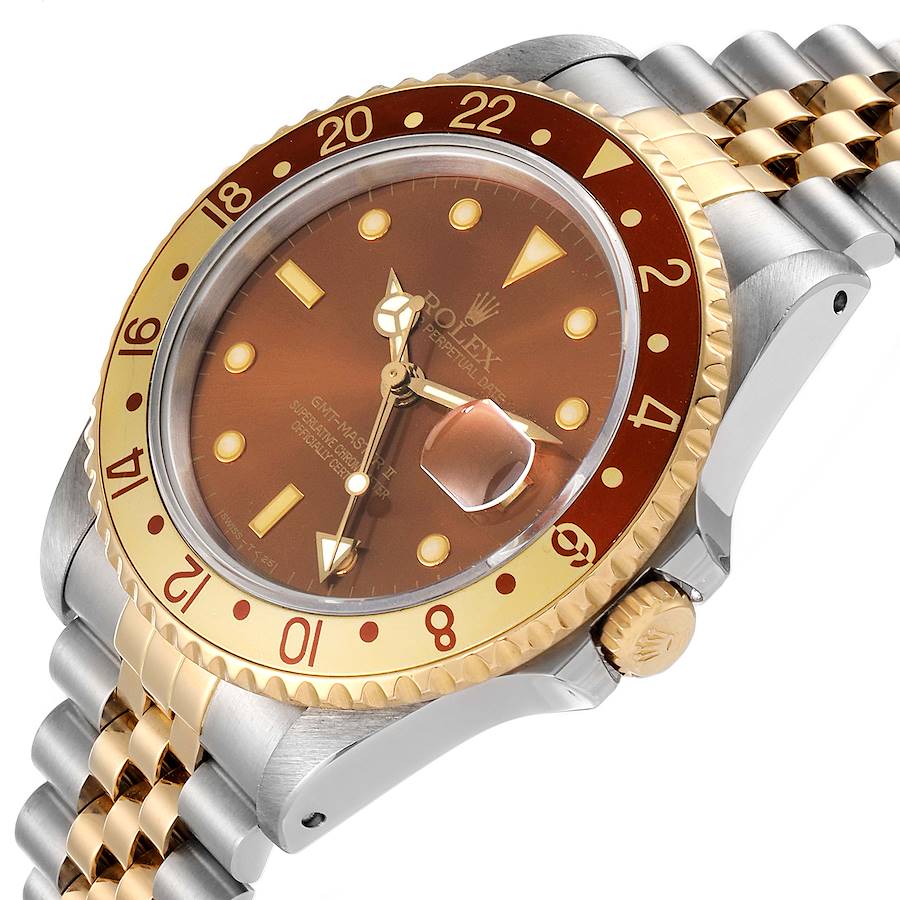 Men's Rolex GMT Master II 40mm Root Beer 18K Gold / Stainless Steel Two Tone Watch with Brown Bezel and Brown Dial. (Pre-Owned 16713)