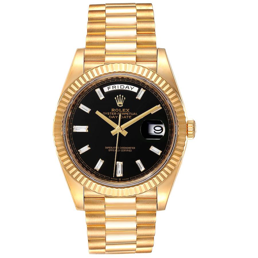 Men's Rolex Presidential II - 40mm Solid 18K Yellow Gold Watch with Black Diamond Dial and Fluted Bezel. (NEW 228238)