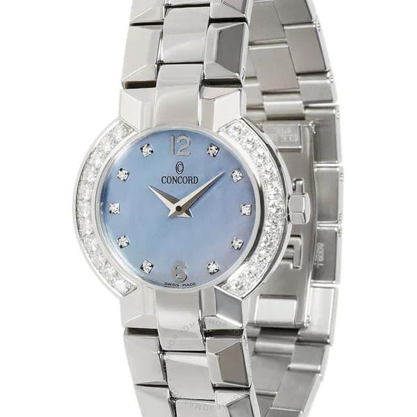 Ladies Concord La Scala 26mm Stainless Steel Watch with Blue Mother of Pearl Diamond Dial and Diamond Bezel. (Pre-Owned)