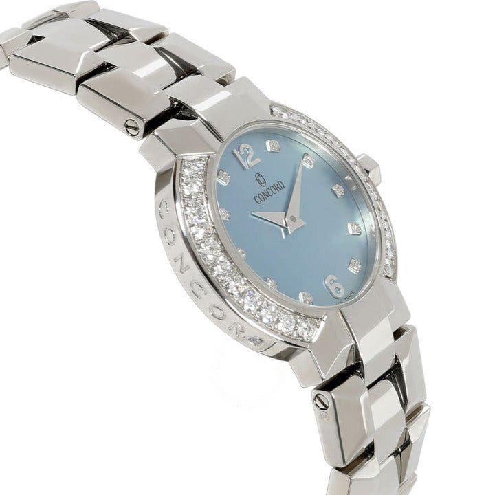 Ladies Concord La Scala 26mm Stainless Steel Watch with Blue Mother of Pearl Diamond Dial and Diamond Bezel. (Pre-Owned)