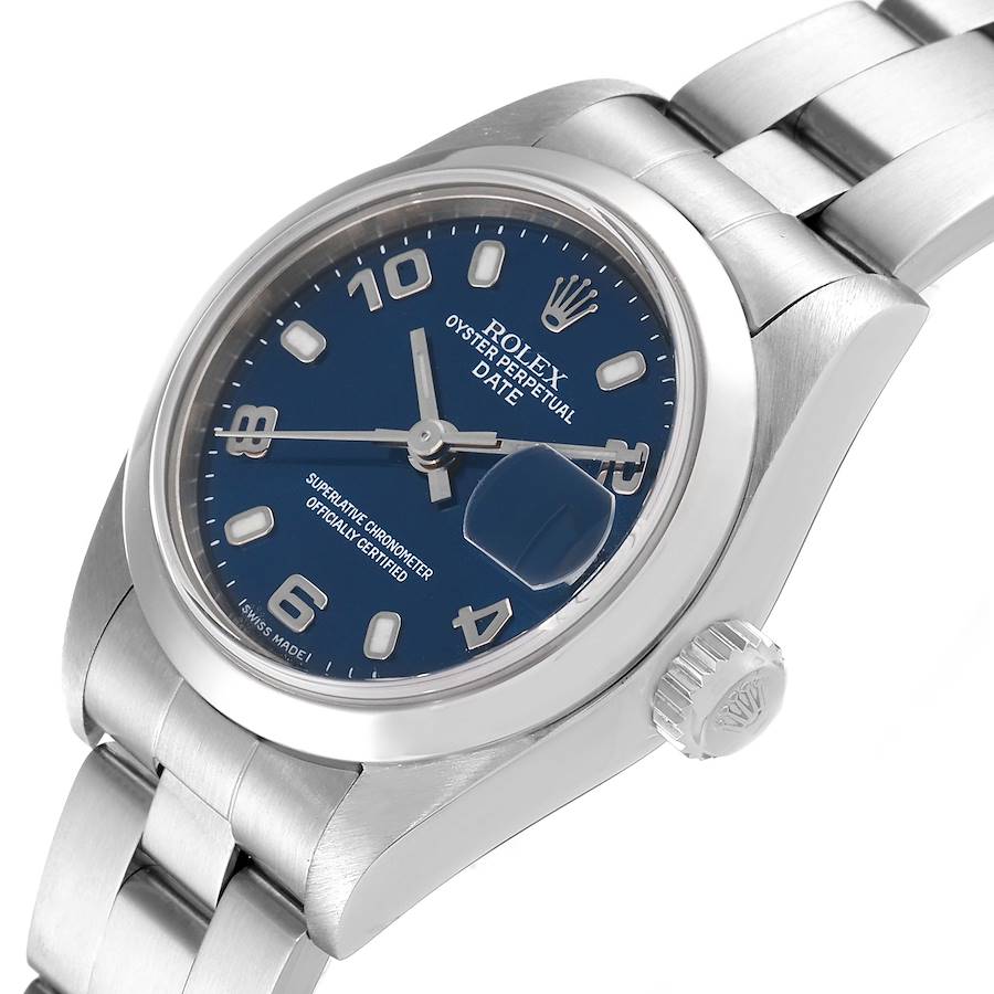 Ladies Rolex 26mm DateJust Stainless Steel Watch with Midnight Blue Dial and Smooth Bezel. (Pre-Owned)