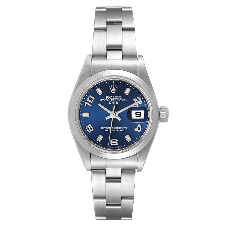 *Ladies Rolex 26mm DateJust Stainless Steel Watch with Midnight Blue Dial and Smooth Bezel. (Pre-Owned Box/Paper 79160)