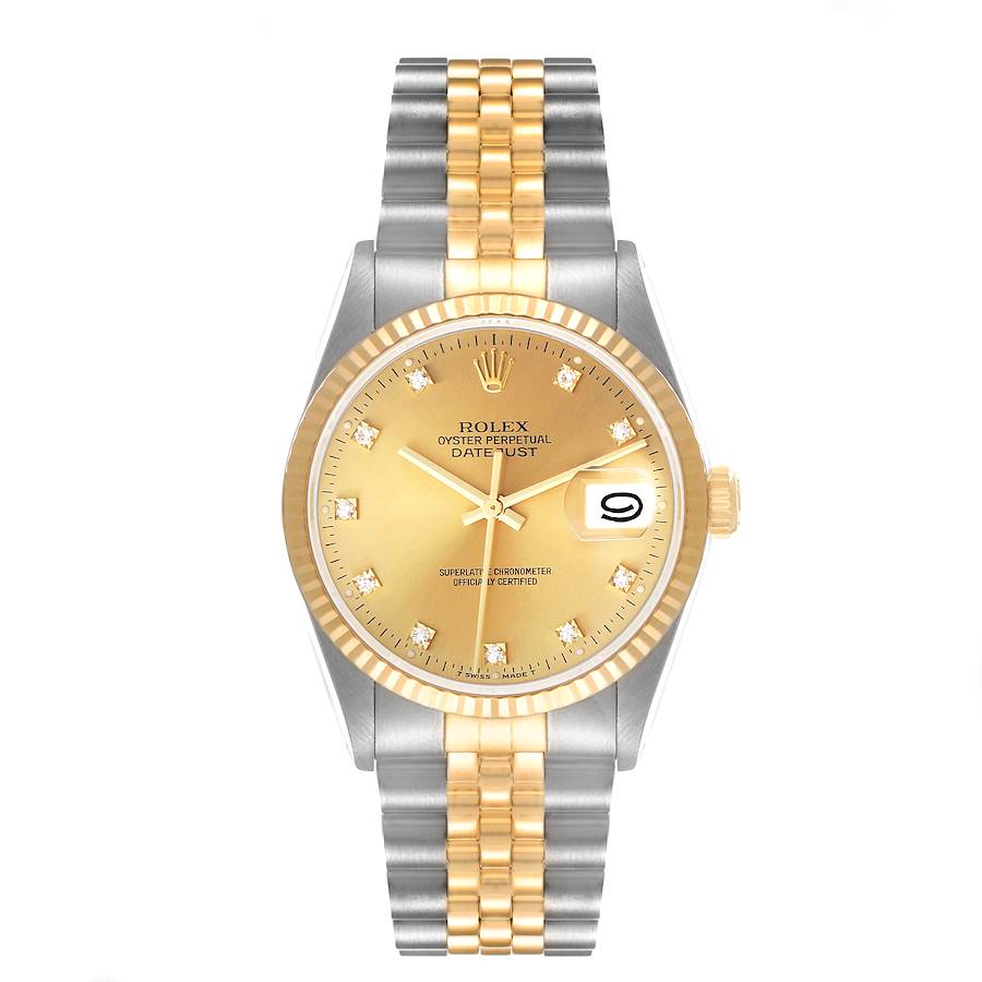 Women's Rolex DateJust 26mm Two-Tone 18K Gold / Stainless Steel Watch with Champagne Diamond Dial and Fluted Bezel. (Pre-Owned)