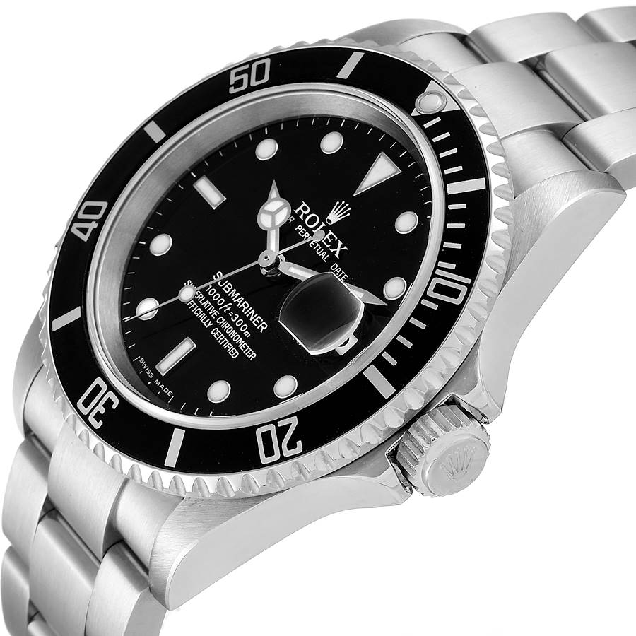 Men's Rolex 40mm Submariner Date Oyster Perpetual Stainless Steel Watch with Black Dial and Black Bezel. (Pre-Owned 16610)