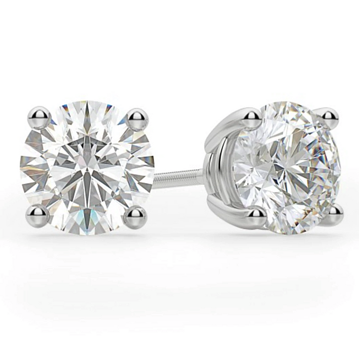 14K White Gold Four Prong Round 2.40 CT (TW) SI2 Color J Diamond Stud Earrings.