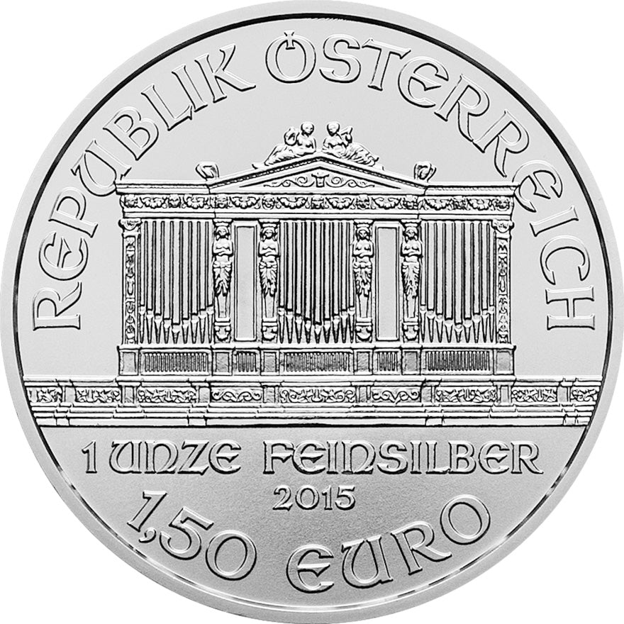 1.50 Euro Austrian 1 oz .999 Philharmonic Fine Pure Silver Coin. (TUBE OF 20)