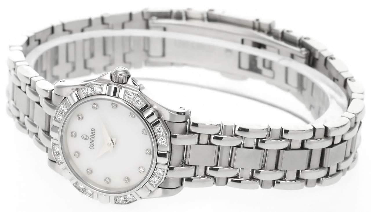 Ladies Concord Saratoga 23mm Stainless Steel Watch with Mother of Pearl Diamond Dial and Diamond Bezel. (Pre-Owned)