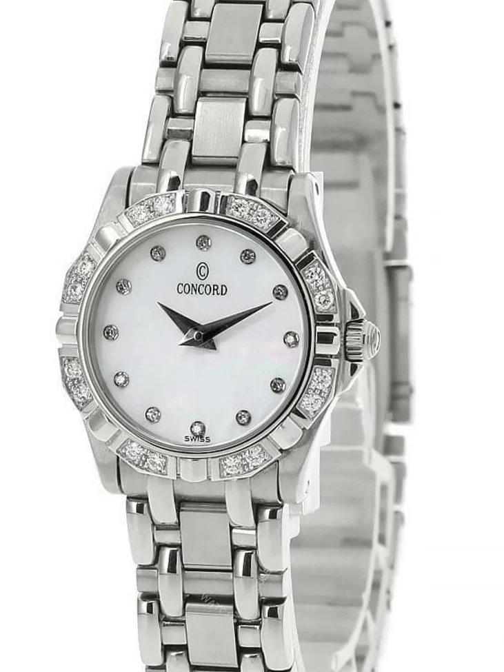 Ladies Concord Saratoga 23mm Stainless Steel Watch with Mother of Pearl Diamond Dial and Diamond Bezel. (Pre-Owned)