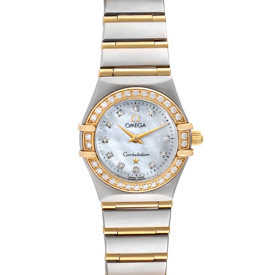 Ladies Omega 22mm Constellation 18K Two Tone Watch with Mother of Pearl Diamond Dial and Diamond Bezel. (Pre-Owned)