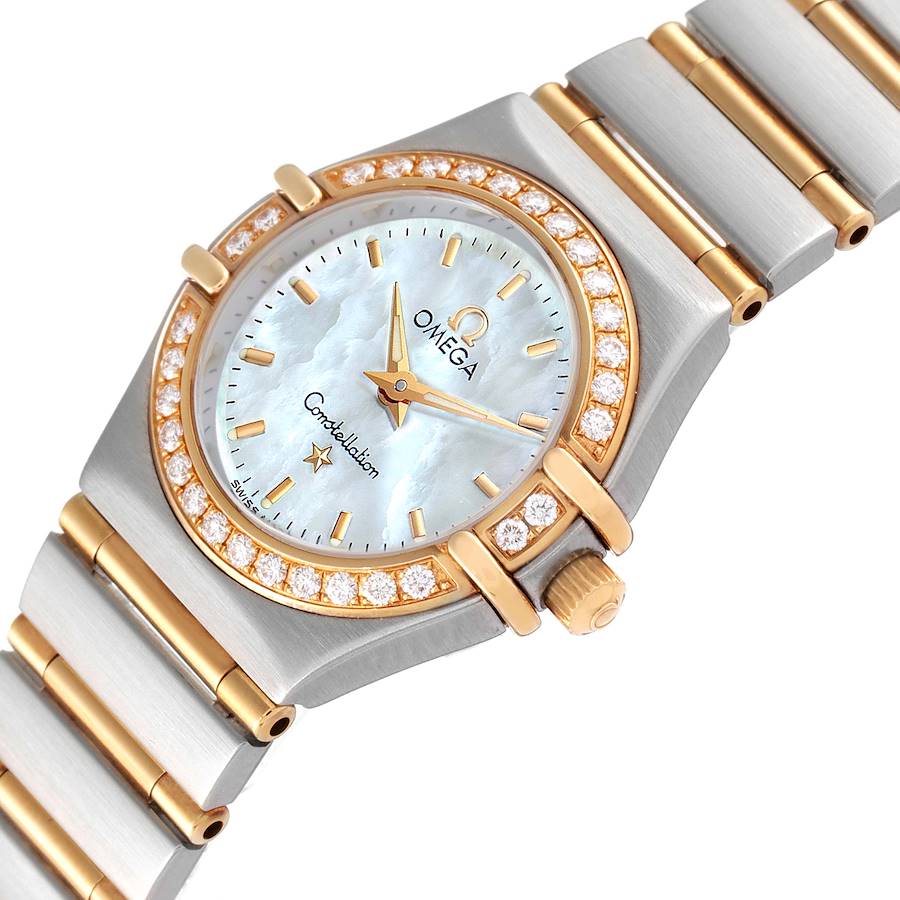 Ladies Omega 22mm Constellation 18K Two Tone Watch with Mother of Pearl Dial and Diamond Bezel. (Pre-Owned)