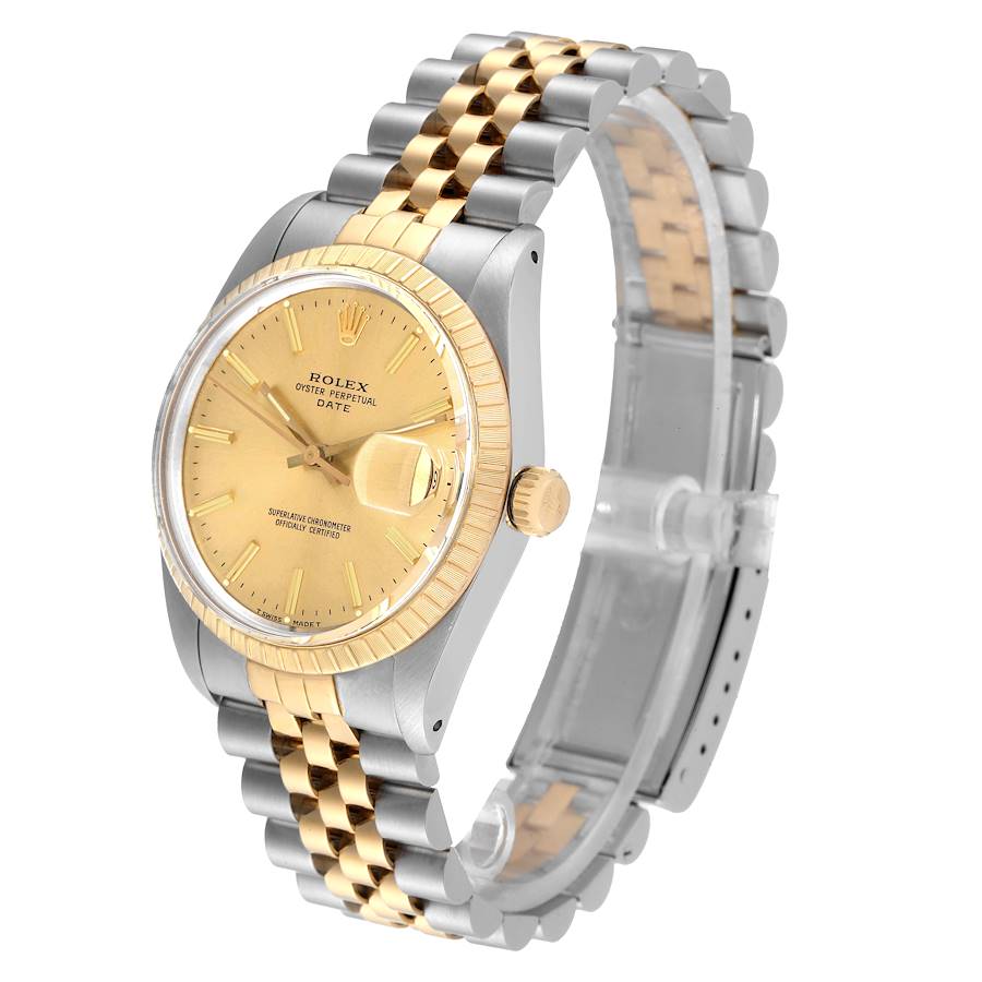 Ladies Rolex 26mm Date 18K Gold Two Tone Watch with Champagne Dial and Fluted Bezel. (Pre-Owned)