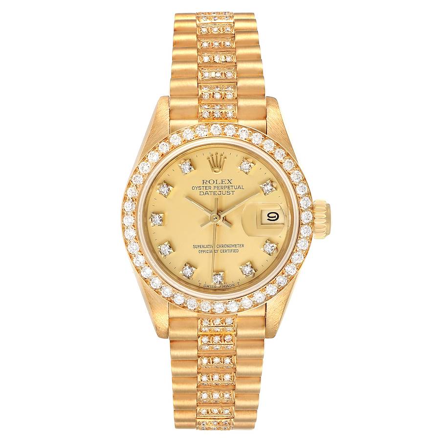 Women's Rolex 26mm Presidential 18K Yellow Gold Watch with Champagne Diamond Dial, Diamond on Bracelet and Diamond Bezel. (Pre-Owned)