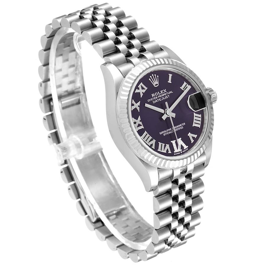 Ladies Rolex DateJust 31mm Midsize Stainless Steel Watch with Aubergine No. 6 Diamond Dial and Fluted Bezel. (Pre-Owned 278274)