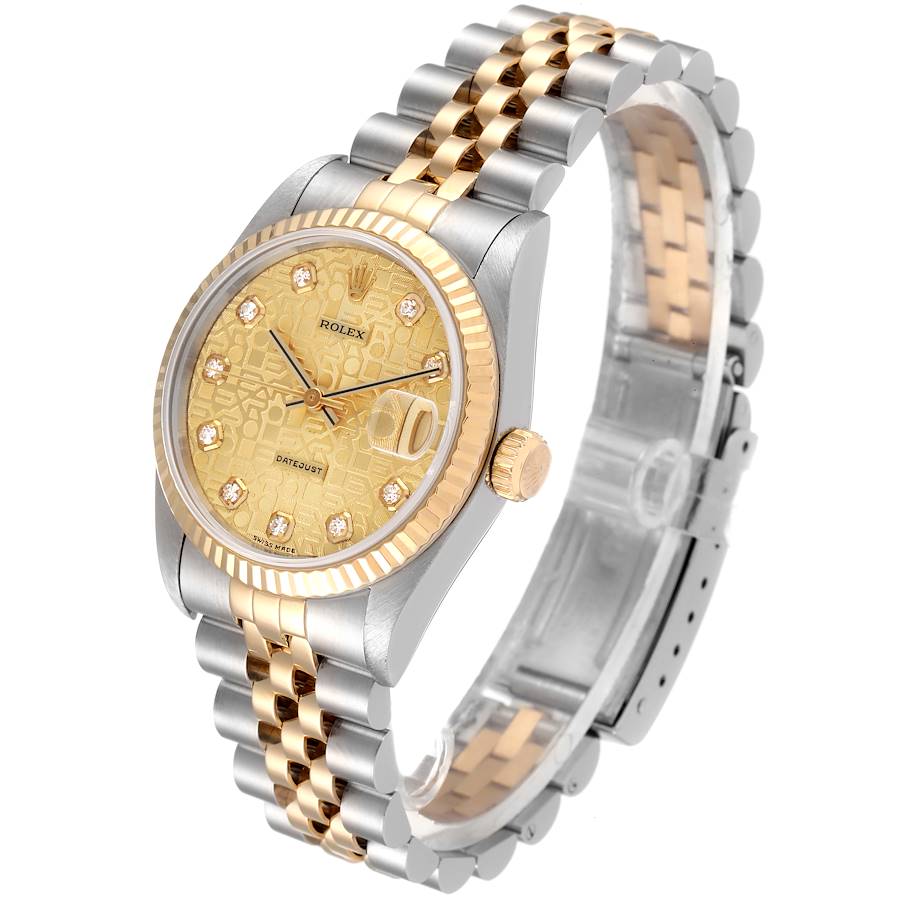 Ladies Rolex Midsize 31mm DateJust Two Tone 18K Yellow Gold / Stainless Steel Watch with Hologram Diamond Dial and Fluted Bezel. (Pre-Owned 68273)