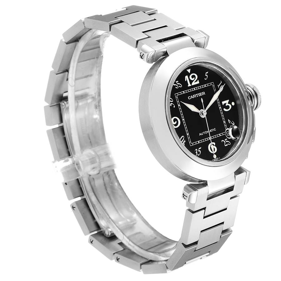 Unisex Medium 36mm Cartier Pasha Watch with Black Dial in Matte Stainless Steel. (Pre-Owned)