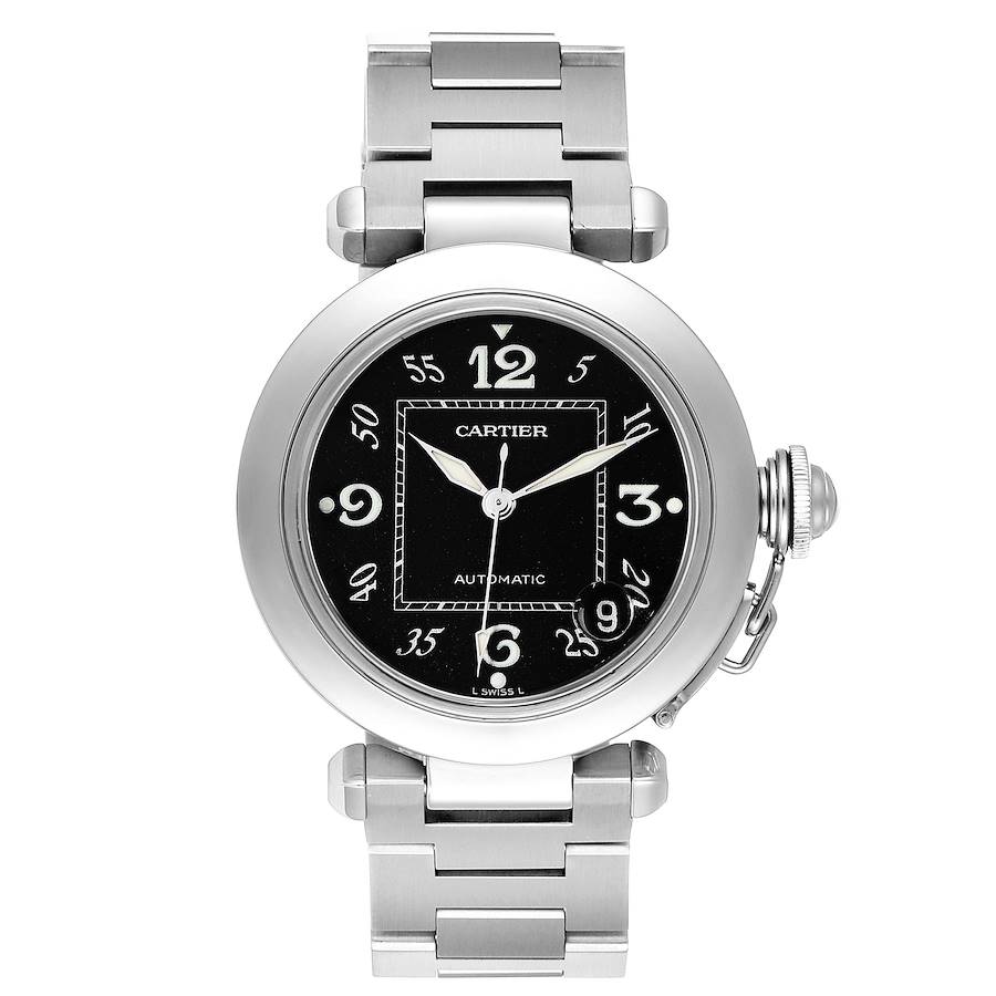Women's Medium 36mm Cartier Pasha Watch with Black Dial in Matte Stainless Steel. (Pre-Owned)